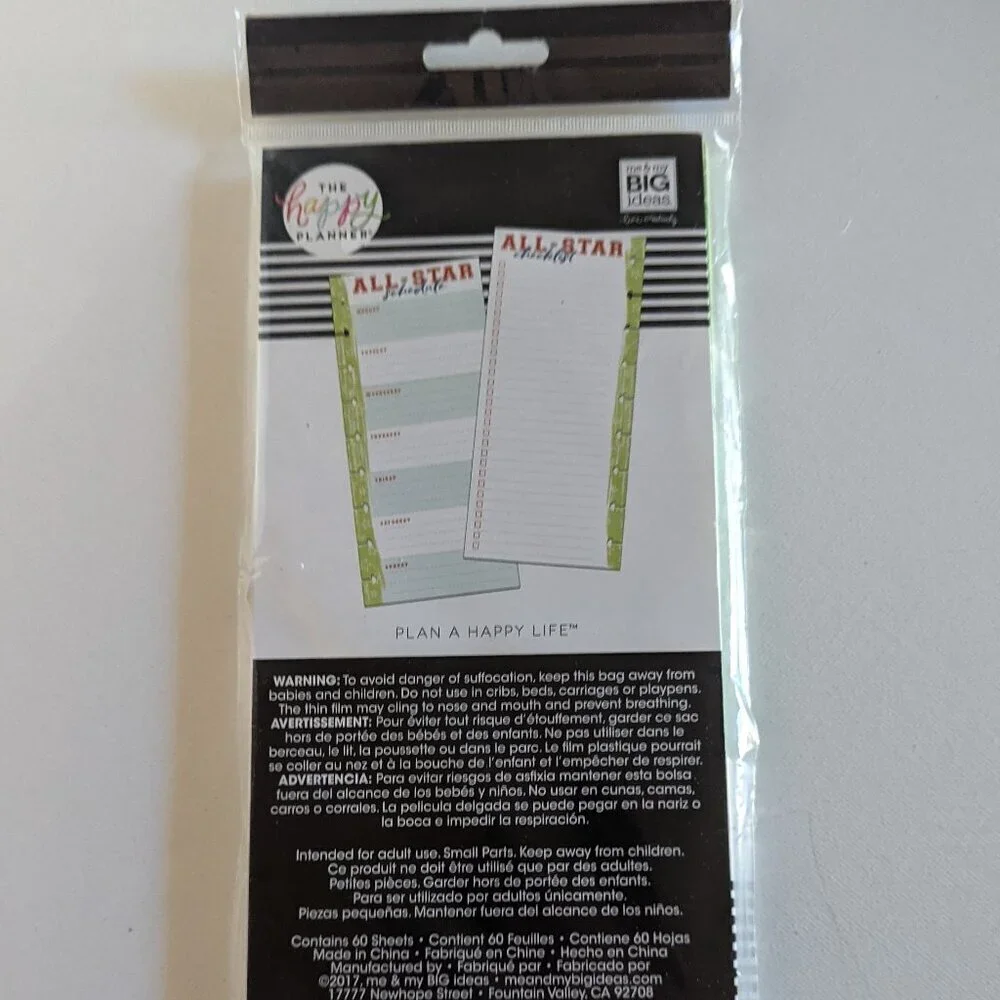 NWT Happy Planner 'All Star Schedule' 60 Classic Half Sheet Weekly Filler Paper
